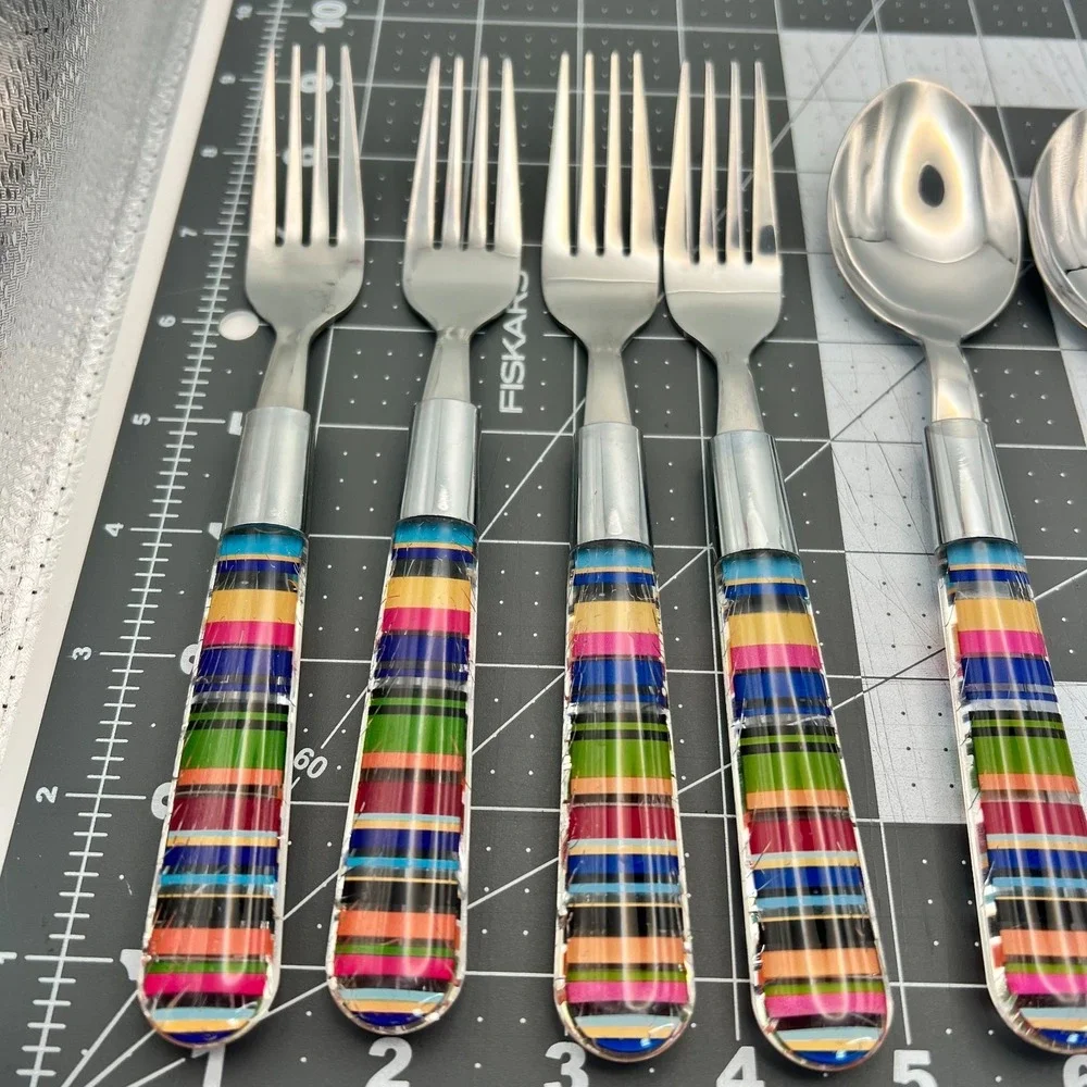 Pottery Barn Al Fresco Stripe Placemats & Acrylic Flatware Summer Table Set